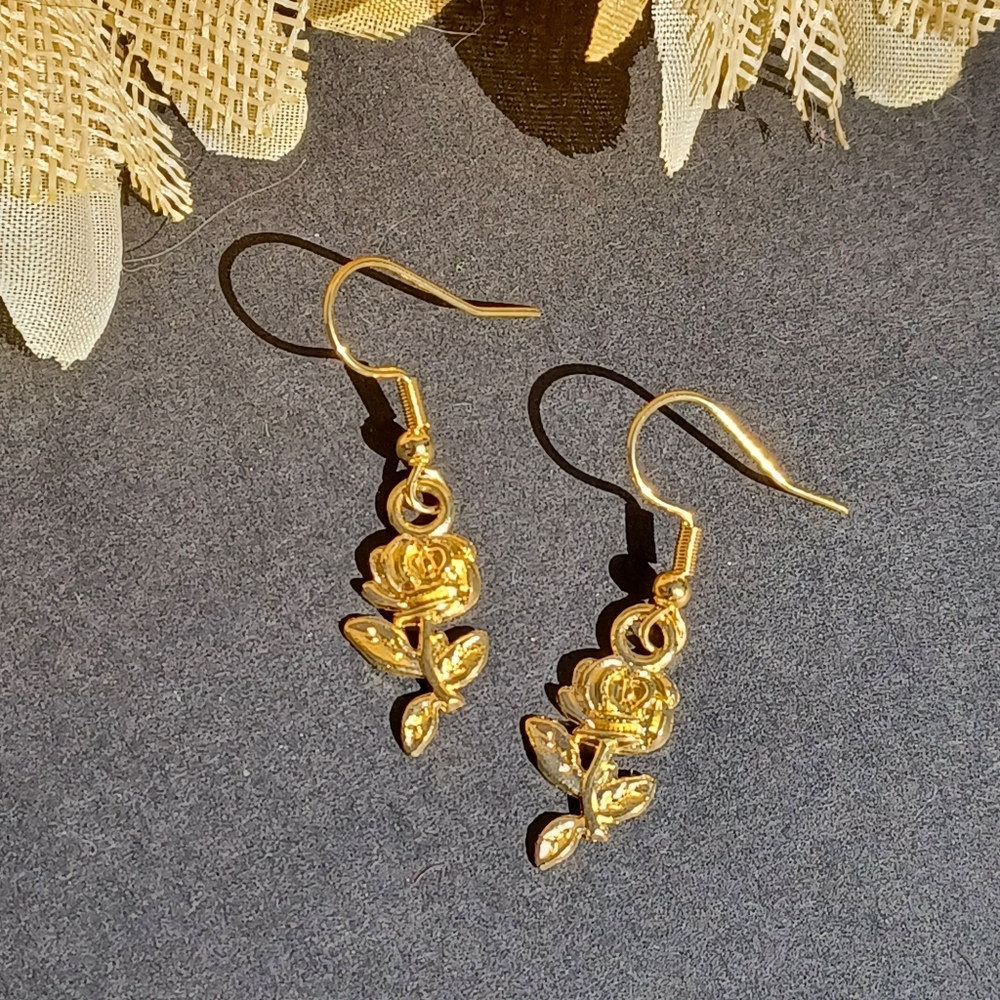 Dainty Gold Rose Handmade Earrings